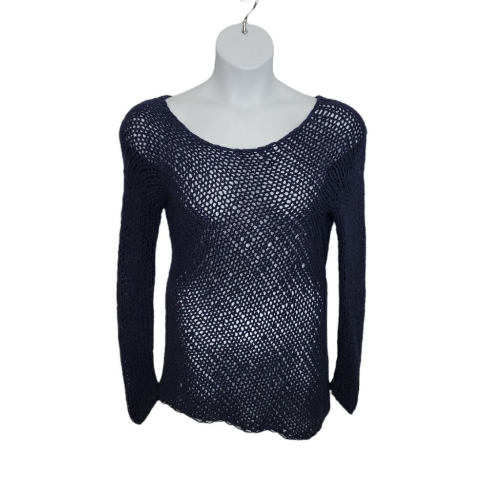 VINCE navy blue sweater bias open knit scoop neck asymmetrical XS